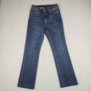 Express Jeans Womens 8 Dark Blue Straight Leg Mid Rise Stretch Altered Hem 26x28